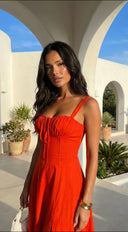 Camden Corset Side Slit Midi Dress - Red