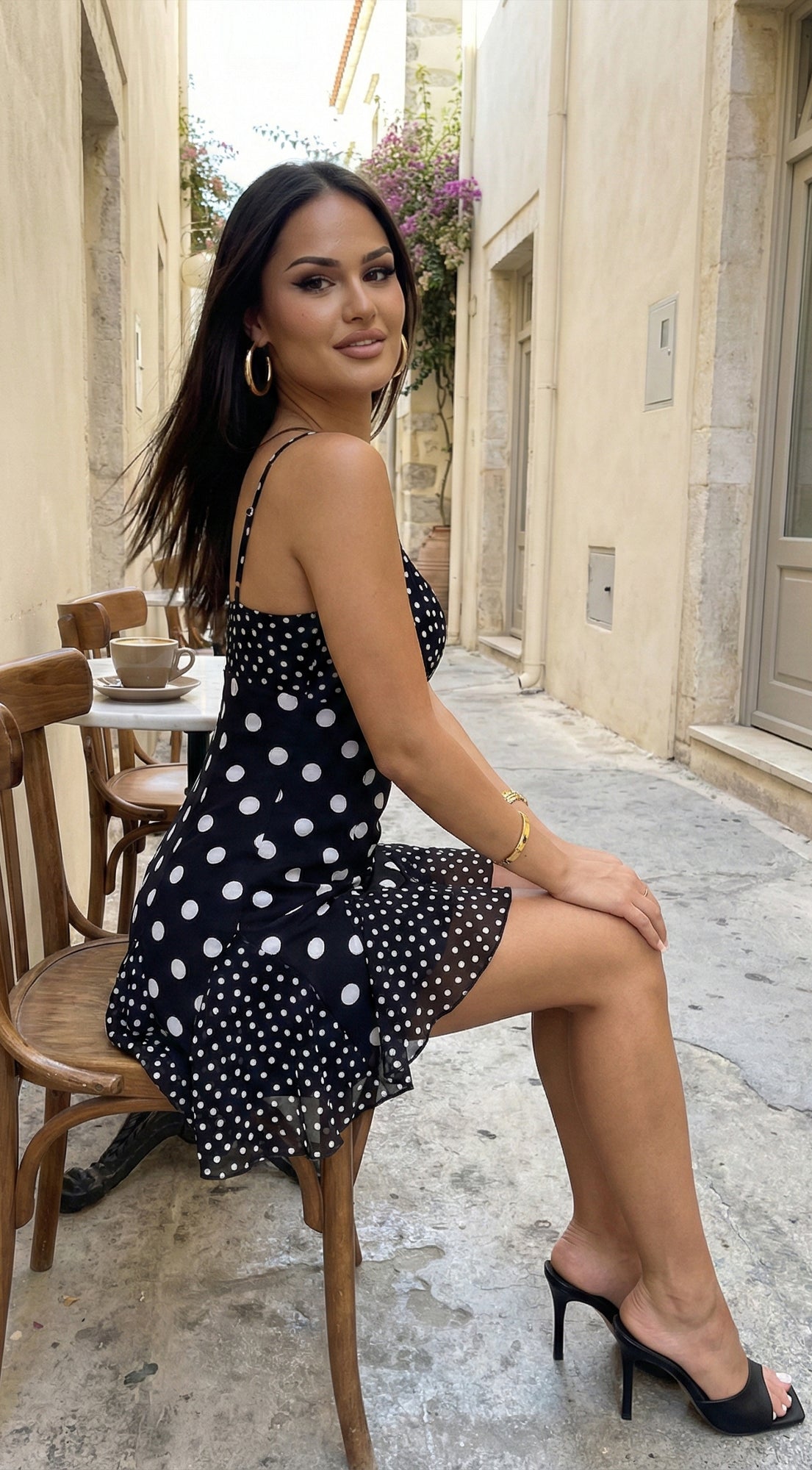 Sorella Polka Dot Chiffon Mini Dress - Black