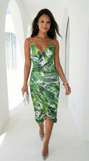 Costa Aluna Mesh Tropical Print Midi Dress - Green