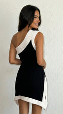 Cannes Contour Arc Knit Contrast Mini Dress - Black