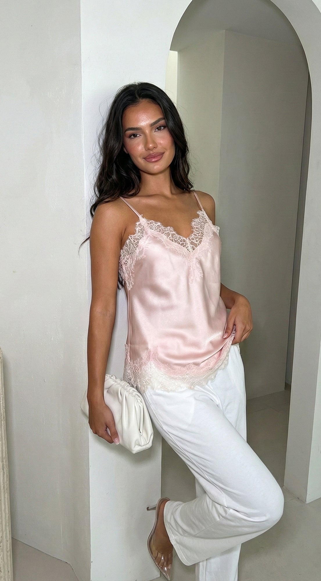 Vienna Lace Satin Cami - Pink