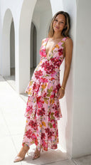 Aurelisse Floral Ruffled Maxi Dress - Pink