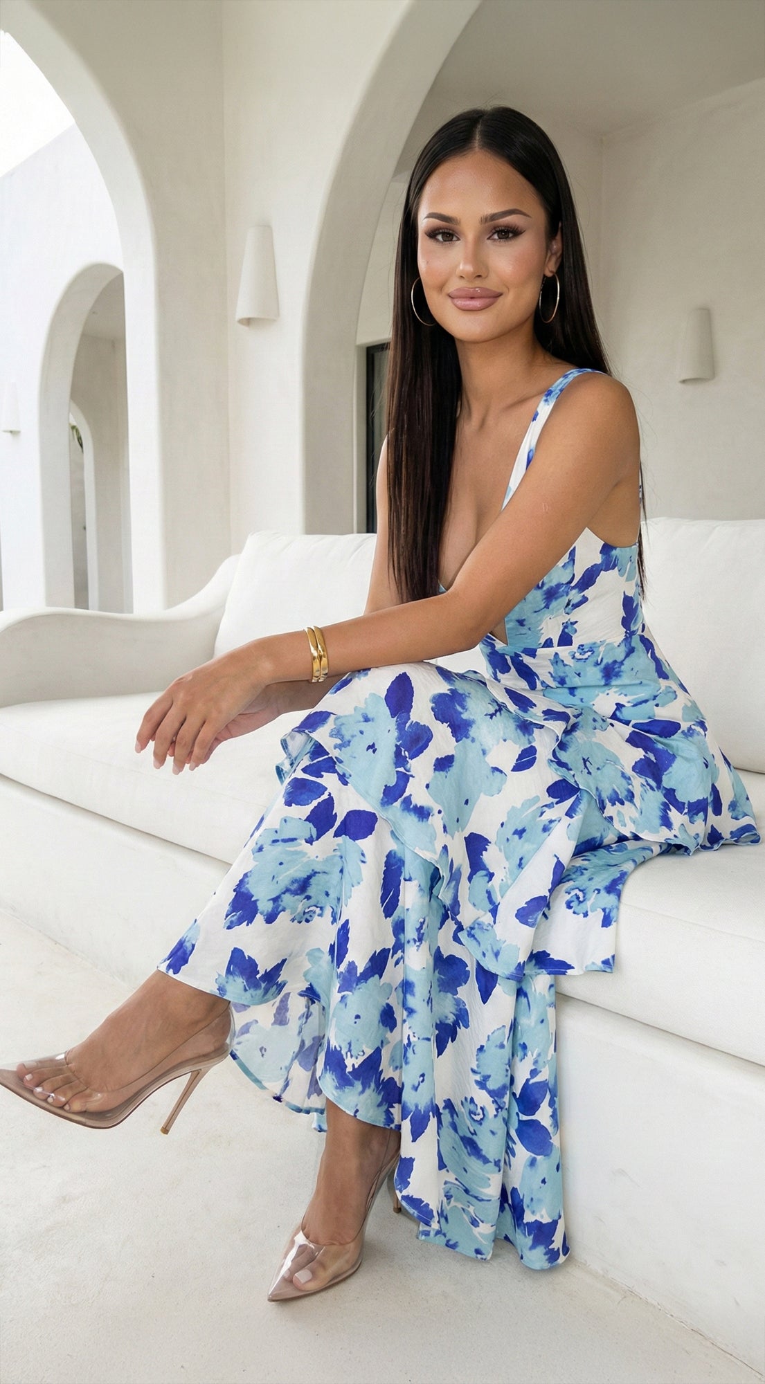 Aurelisse Floral Ruffled Maxi Dress - Blue