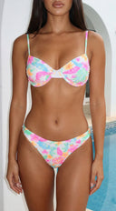 Isolara Tropical Bikini Set in White Multi close-up of fabric and construction