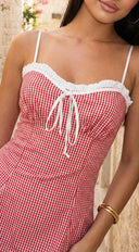 Arina Gingham Tie-Front Mini Dress - Red