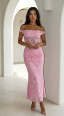 Roselune Lace Off Shoulder Dress - Pink