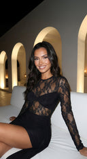 Isadora Lace Sash Mini Dress - Black