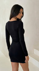 Aloria Square Neck Draped Mini Dress - Black