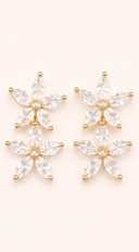 Rosalie Twin Flower Rhinestone Stud Earrings - Gold