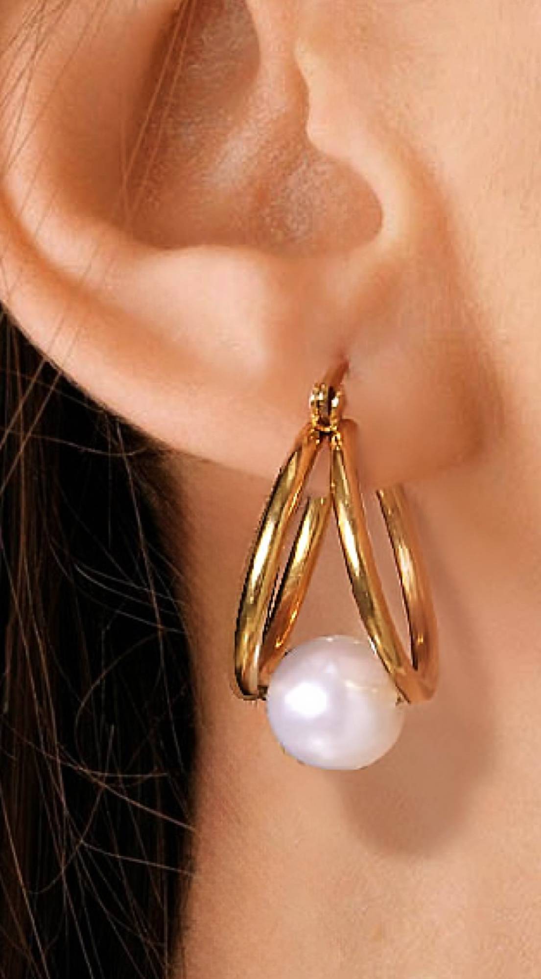 Ria 18K Pearl Hoop Earrings - Gold
