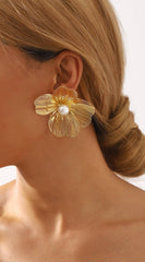 Vintage Pearl Flora Dangle Earrings - Gold