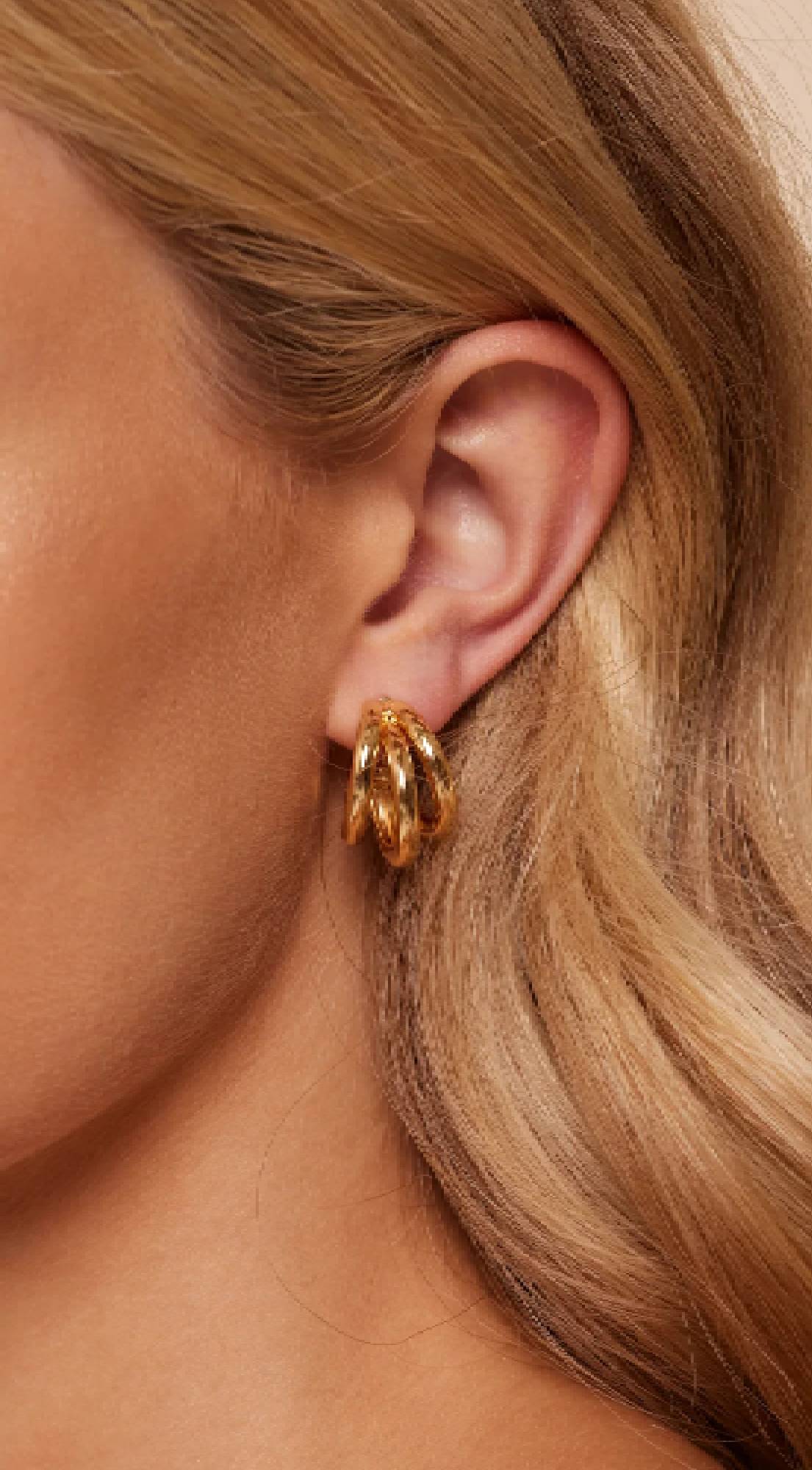 Joi Triple Layered Tube Hoop Earrings - Gold