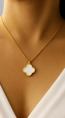 Clover Pendant Gold Dipped Chain Necklace in White on neutral background