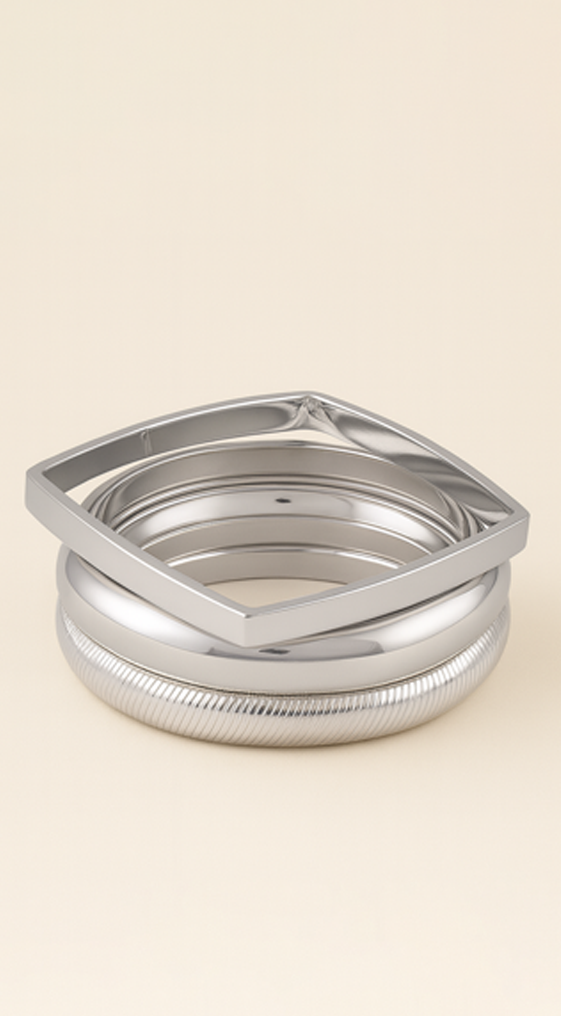 Lustre Layers Multi-Shape Shiny 4 Piece Set Bracelets - Silver
