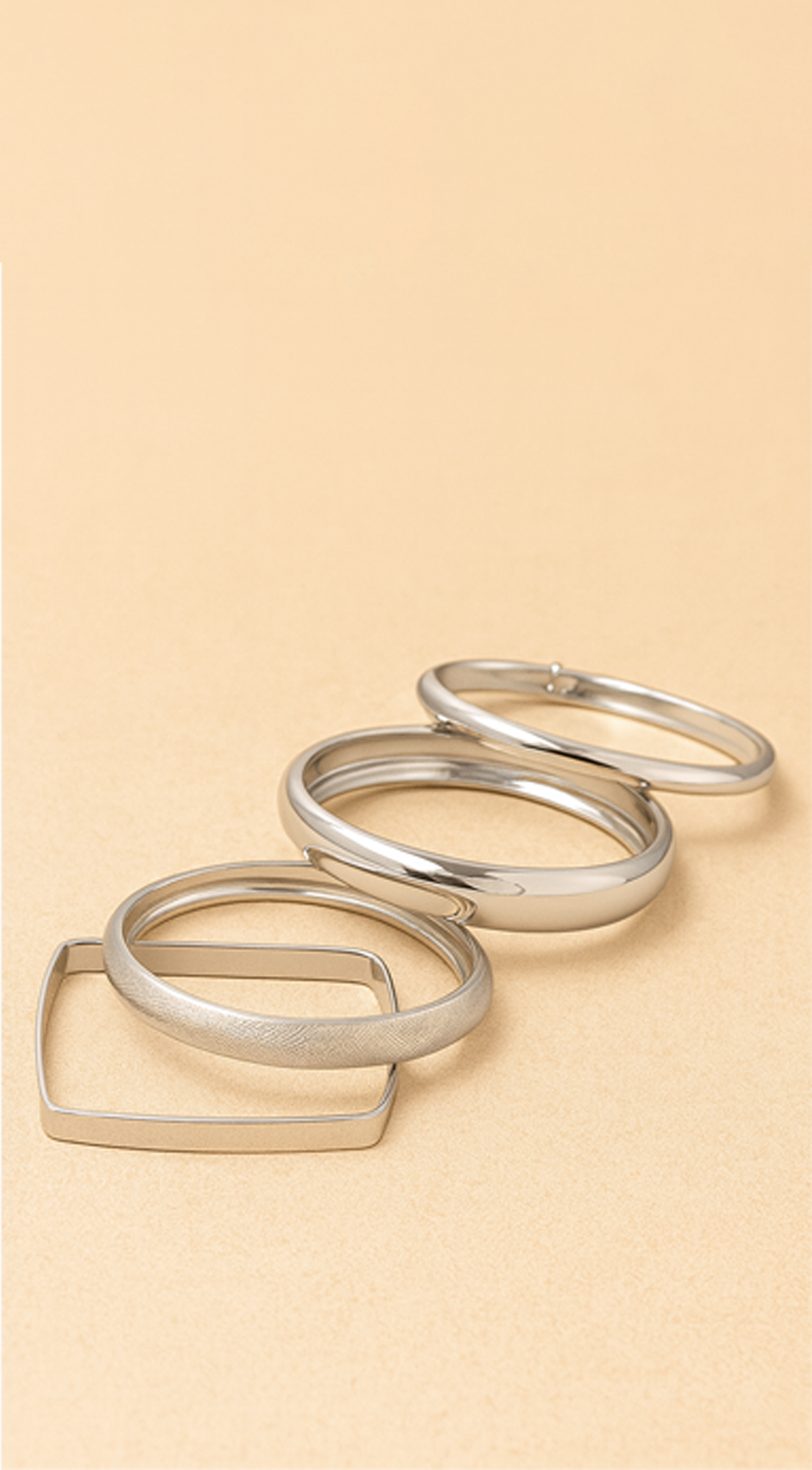 Lustre Layers Multi-Shape Shiny 4 Piece Set Bracelets - Silver