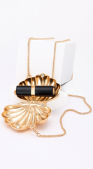 Coraline Shell Metal Mini Clutch Purse - Silver
