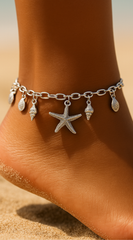 Summer Shell and Starfish Silver Anklet