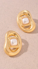 Izzy Cubic Stone Pearl Earrings - Gold