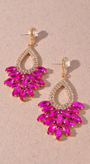 Just Look Pink Fuchsia Rhinestone Earrings on neutral background