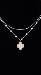 May Double Pearled Clover Necklace - Gold