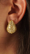 Gold Dipped Cz Pave Wide Tear Drop Earrings - Gold