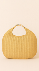 Sunhaven Faux Straw Metal Handle Hobo bag - Khaki