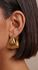 Twist Metal Striped Hoop Earrings - Gold