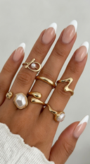 Poised Pearl 6 Piece Ring Set - Gold