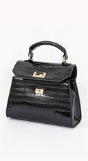 Siena Vegan Leather Top Handle Shoulder Bag - Black