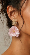 Faya Tropical Leaf Flower Drop Earrings - Pink