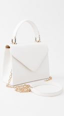 Enamel Faux Leather Top Handle Bag - White