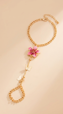 Everlasting Flower Charm Hand Chain Bracelet - Gold