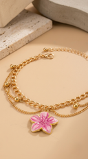 Fleur Charm Layered Anklet - Pink