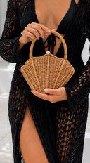 Sea Shell Bamboo Clutch Bag - Beige