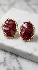 Ella Marble Stone Stud Earrings - Burgundy