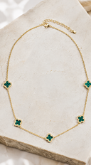 Solana Cubic Zirconia Clover Chain Necklace - Green