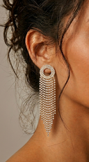 Fine Shine Rhinestone Fringe Earrings - Gold