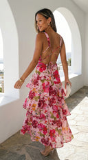 Aurelisse Floral Ruffled Maxi Dress - Pink
