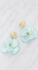 Faya Tropical Leaf Flower Drop Earrings - Blue