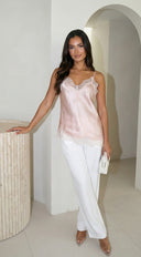 Vienna Lace Satin Cami in Pink embellishment and trim close-up