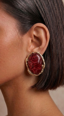 Ella Marble Stone Stud Earrings - Burgundy