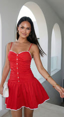 Portofina Contrast Poplin Mini Dress - Red