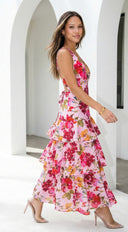 Aurelisse Floral Ruffled Maxi Dress - Pink
