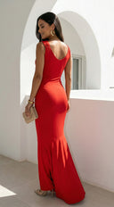 Marena Ruched Maxi Dress - Red