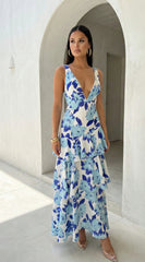 Aurelisse Floral Ruffled Maxi Dress - Blue