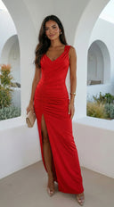 Marena Ruched Maxi Dress - Red