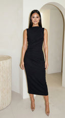 Stockholm Draped Black Midi Dress - Black