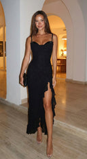 Rosyne Lace Drape Maxi Dress - Black