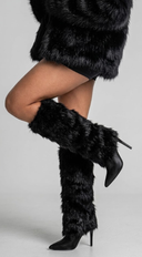 Marriana Faux Fur High Heel Boots - Black