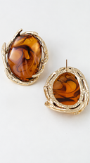 Ella Marble Stone Stud Earrings - Brown